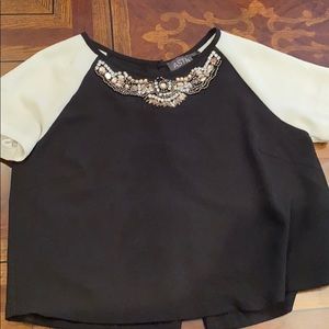 ASTR Embellished Black Crop Top
